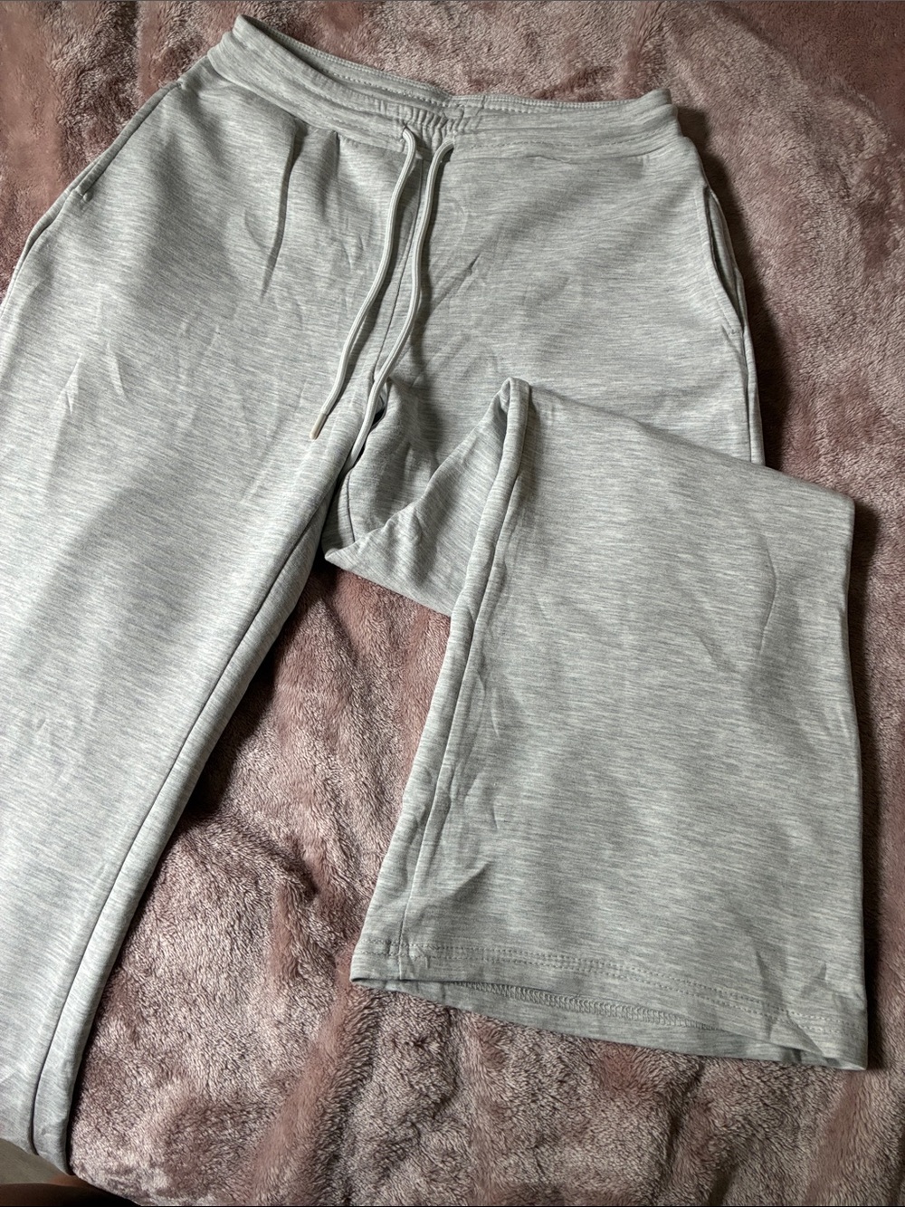 Light Gray Wide Leg Women's Pants - Casual Drawstring